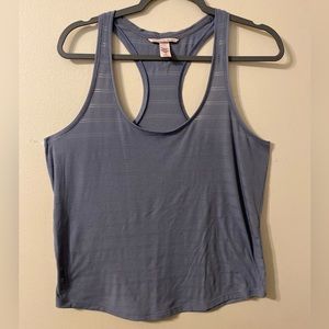 Womens Gray Stripe Victoria’s Secret Racerback Tank Top Palm Tree Logo Sz Medium
